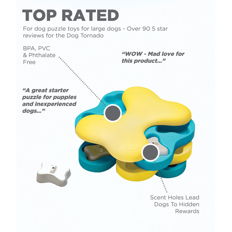 Blue and Yellow Interactive Dog Treat Dispenser Puzzle Toy