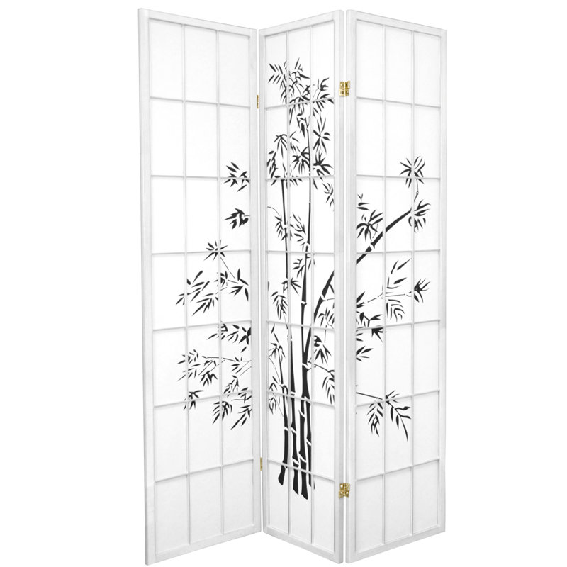 Paravent tabouret en bambou de 70,25 po Tabron, Blanc, 3 panneaux