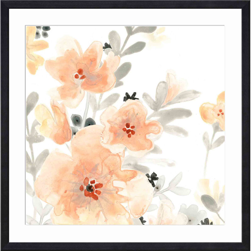 «Blush Garden III» par June Erica Vess - peinture encadrée, H 25,8 po x l 25,8 po x P 1,18 po, Noir