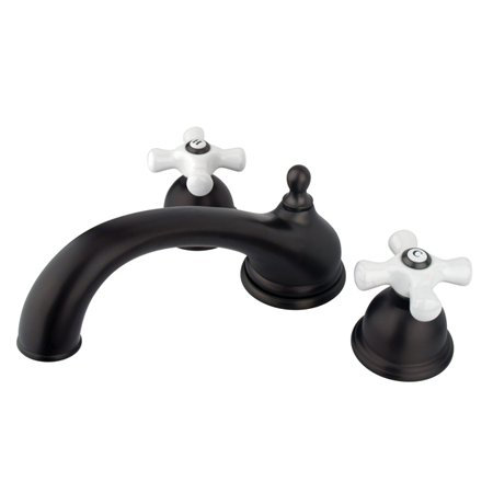 Triple Handle Deck Mounted Roman Tub Faucet with Handshower, Oil Rubbed Bronze