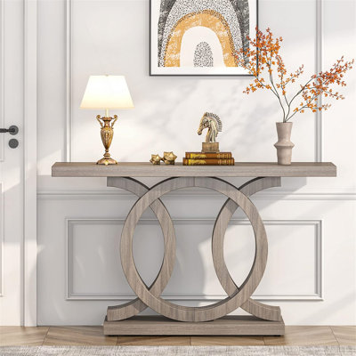Console 55 po avec base géométrique en bois, canapé d'entrée rustique pour le salon, le couloir, le vestibule
