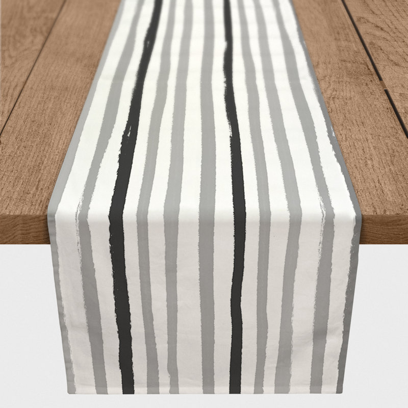 Baftjar Rectangle Striped Polyester Table Runner, 72" x 16", Gray