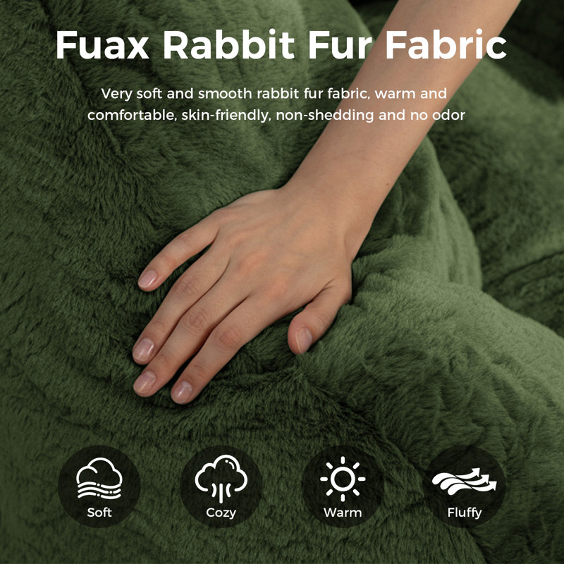 Shell-Shaped Faux Fur Bean Bag Chair, Seashell Design Beanbag Sofa for Living Room & Bedroom, Green Faux Fur