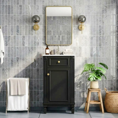Meuble-lavabo simple 18 po avec plateau en céramique et armoire de rangement French Country