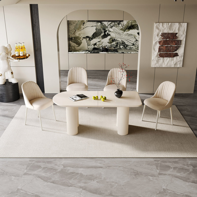 Pearlena 70.87" Modern Rectangle Cream White Dining Table Set with 4 Chairs for Kitchen, Bar, Living Room