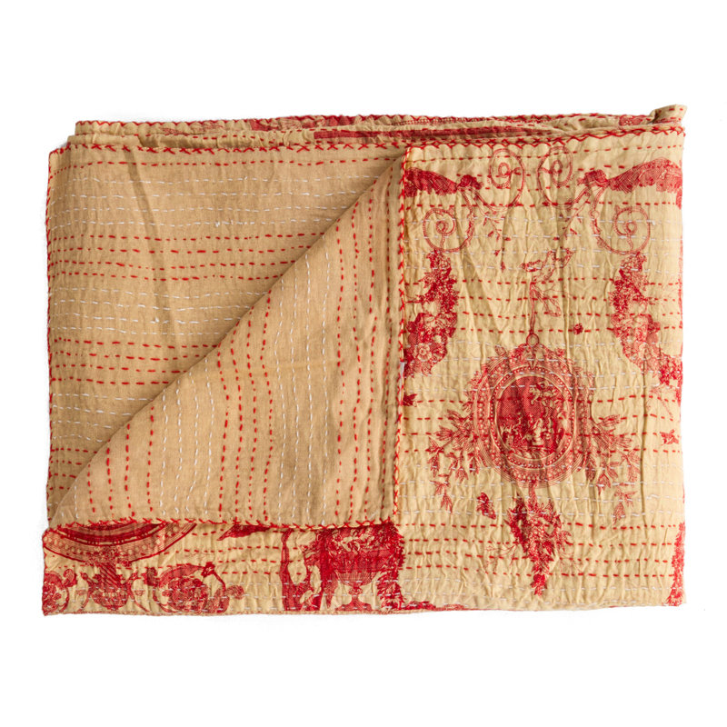 KANTHA COTTON Quilted Throw Blanket