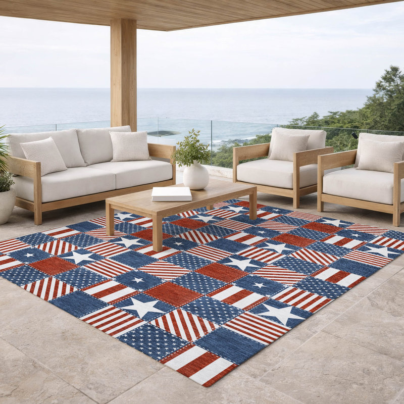 Machine Washable Indoor/Outdoor Chantille ACN2848 Americana Rug, 5' x 7'6"