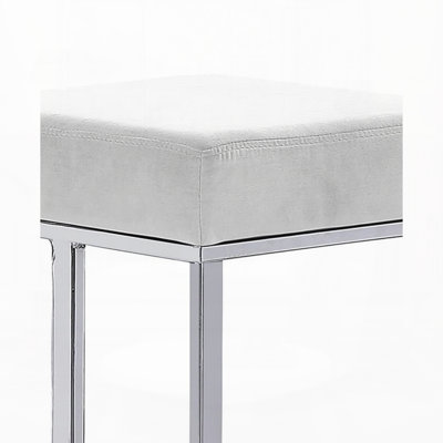 White Velvet Backless Metal Counter Height Stools with Silver Base (Set of 2)