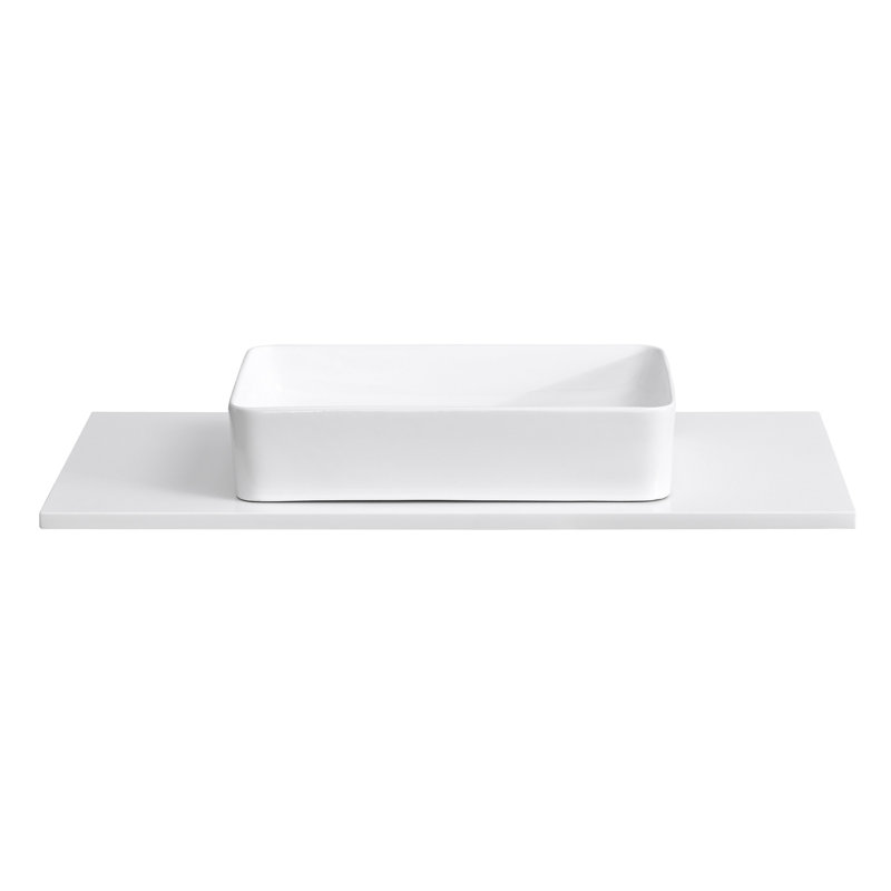 Dessus de meuble-lavabo blanc en pierre de quartz 36 po avec lavabo vasque carré en céramique