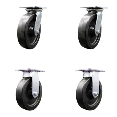 4 Piece Polyolefin Caster Set with Roller Bearing 2 Swivel Lock and 2 Rigid