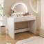 Table de coiffeuse 39 "avec miroir et miroir à écran tactile éclairé, coiffeuse avec tiroir pour chambre à coucher, blanc