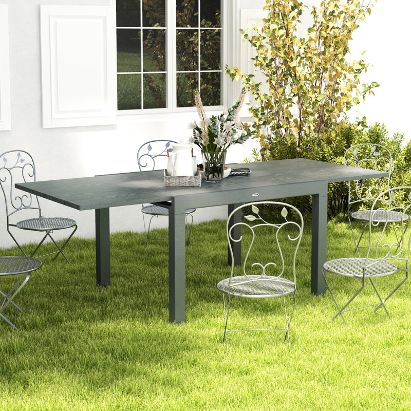 41" - 83" Extendable Patio Table, Dark Gray Shade, Aluminum Build And Wood-Like Steel Top For 6 8 83", Body With Wood Effect Users