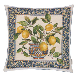 Lemons Vase White Woven Cushion with Fibre Filler 
