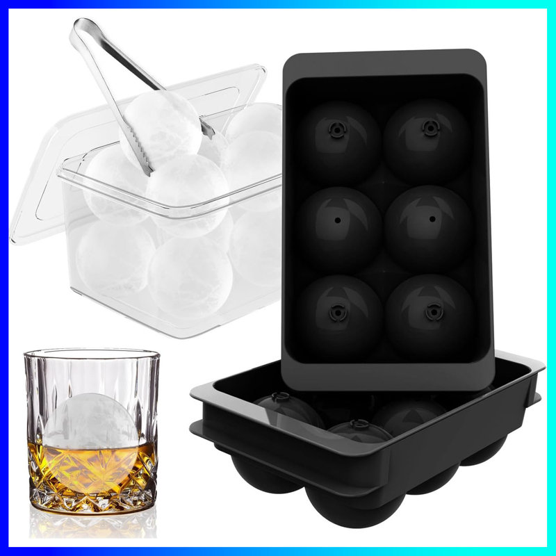 Moules à glaçons ronds de qualité supérieure pour whisky - 1,9 pouces, 6 grands plateaux en silicone à fusion lente, parfaits pour le bourbon, le scotch et les cocktails - remplissage facile, dégagement sans fissures, idéal pour les bars à la mais