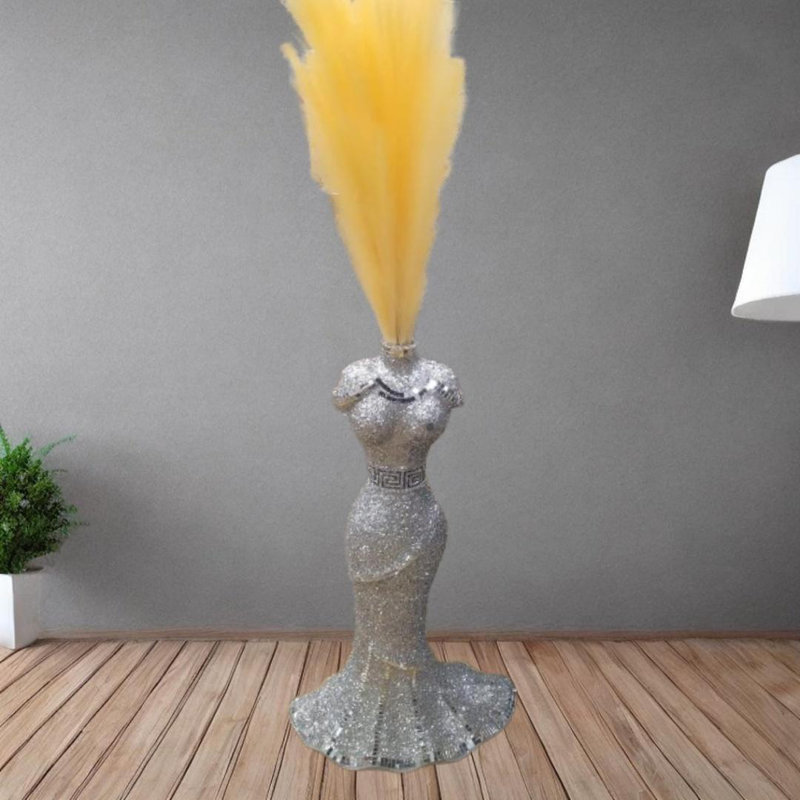 Italian Sparkly Vase Romany Mirrored Mosaic Lady Shape 60X40Cm, Silver