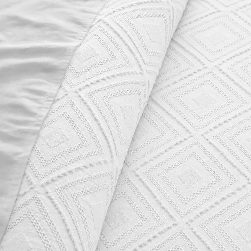  Parure de lit carrée en microfibre prélavée, Housse de couette très grand et 2 taies, Blanc
