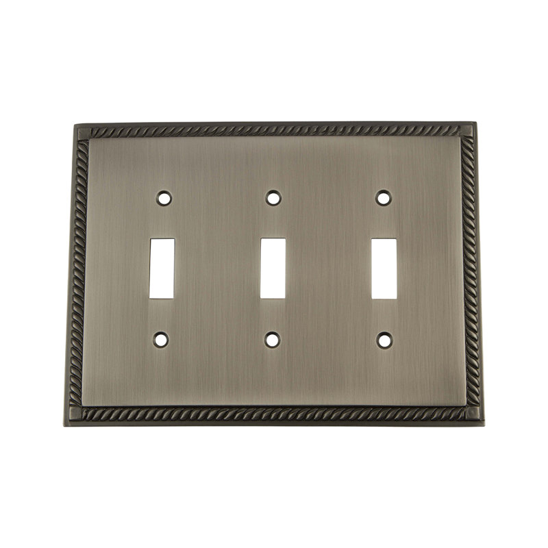 Rope 3-Gang Toggle Light Switch Wall Plate, Antique Pewter