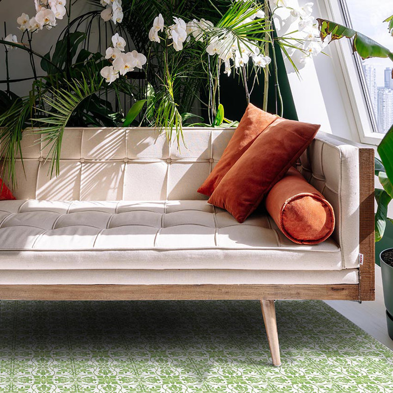  Geometric Vinyl Area Mat in Green, Runner 3' x 9'