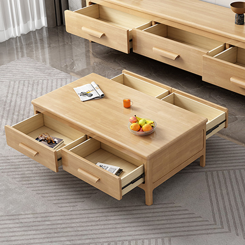 Solid Oak Coffee Table with Rounded Corners, Burlywood, Brown