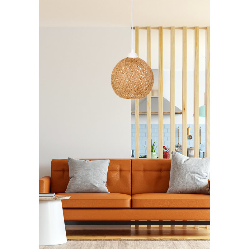 Lustre en jute fait à la main, style bohémien, 8,7 po x 9,4 po | Câble réglable, hauteur totale: 21,7 pouces | Douille E27, 40 W maximum | Parfait pour le salon, la chambre à coucher ou la salle à manger, solution d'éclairage unique et élégante