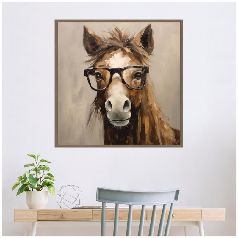 Reproduction d'art sur toile encadrée «Hay Are Are My Glasses Horse» par The Creative Bunch Studio, Doré clair