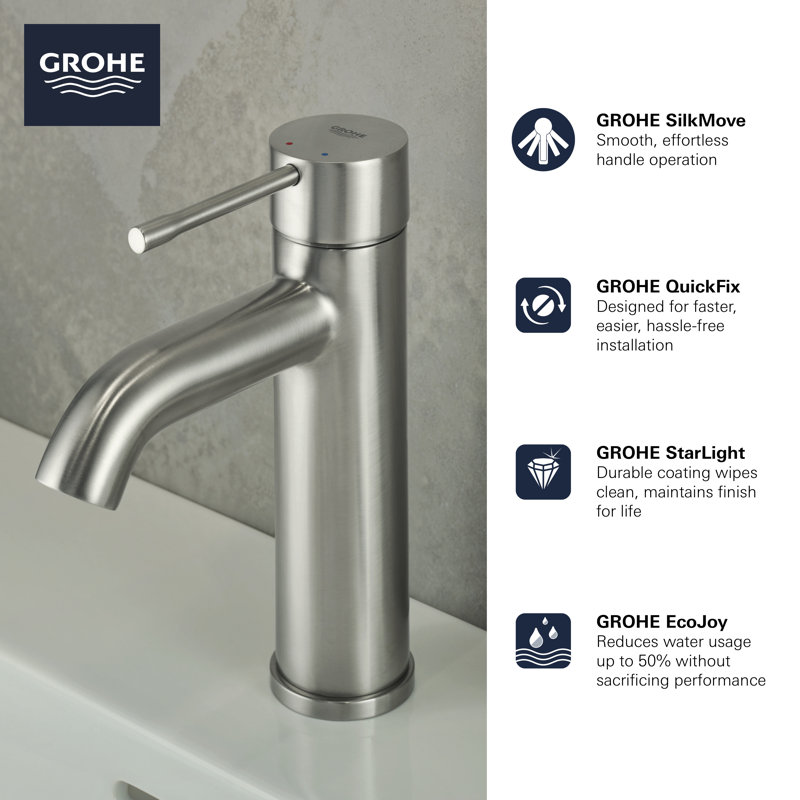 Essence New Single Hole Bathroom Faucet with Drain Assembly, Brushed Nickel Infinity