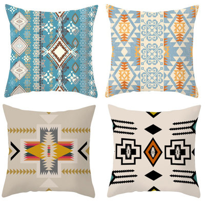 Set of 4 Bohemian Moroccan Throw Pillow Covers, 18"x18" Soft Polyester Machine Washable Cushion Cases with Hidden Zipper for Living Room Bedroom Decor