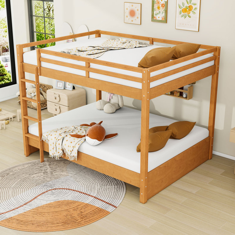 Queen Over Queen Wood Bunk Bed With Sturdy Frame And Ladder, Wood