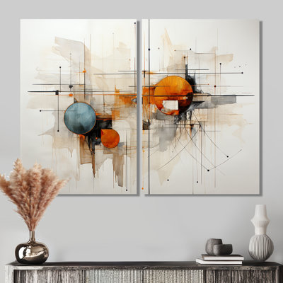 Teal Orange Line Art Conceptual Abstracts I - Décoration murale sarcelle