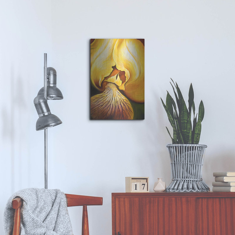  «Yellow Iris» par Olga Dorenko, art mural en métal, 16 po x 24 po