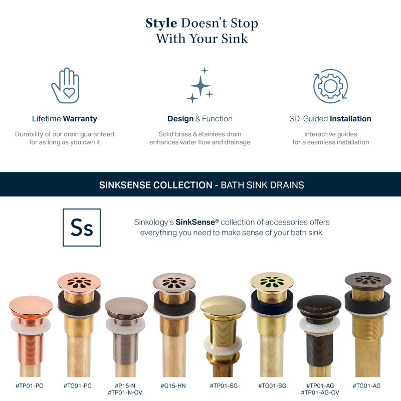 Bonde d'évier SinkSense 1,5 po - sans trop-plein, Or satiné
