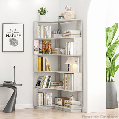 Bibliothèque d'angle de 35,43 po pour le salon, la chambre à coucher, le bureau personnel, la bibliothèque en bois avec panneau anti-chute et dispositif anti-basculement, vitrine de rangement ouverte