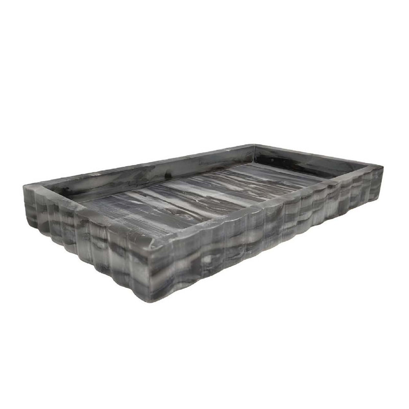 Plateau décoratif en marbre Myla, bords festonnés subtils, 14 pouces, Gris