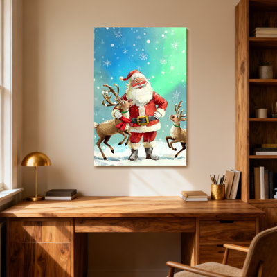 Noël père Noël avec des rennes dans la neige