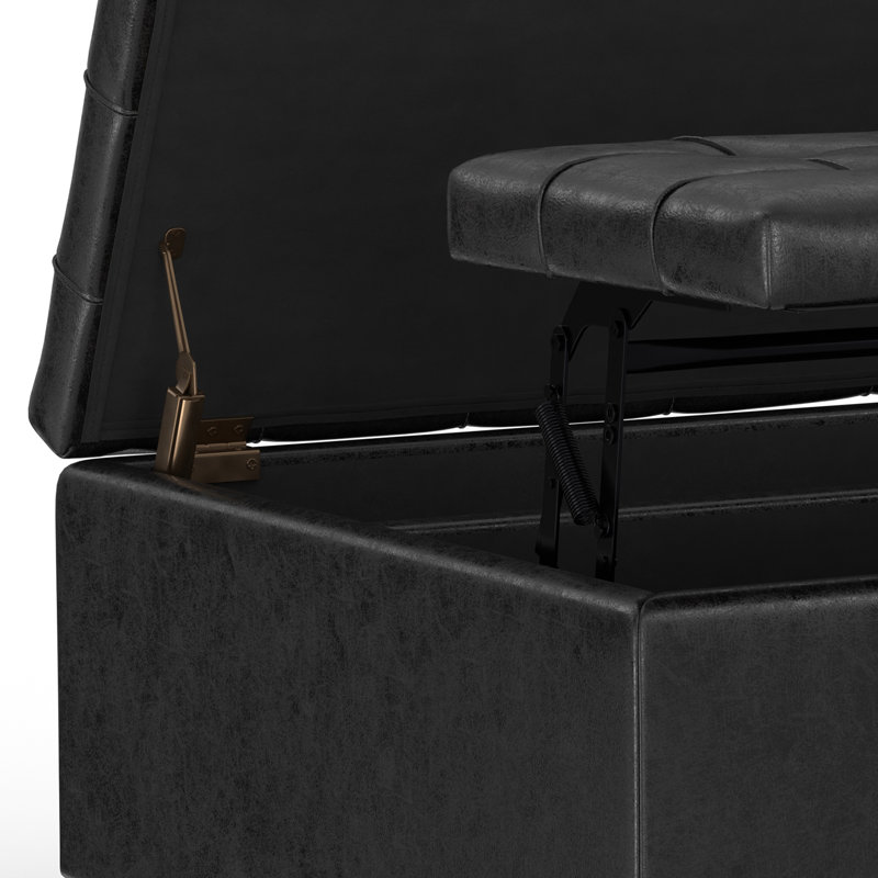Harrison Distressed Black Tufted Faux Leather Storage Ottoman