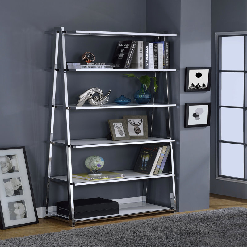 White High Gloss & Chrome Finish Bookshelf