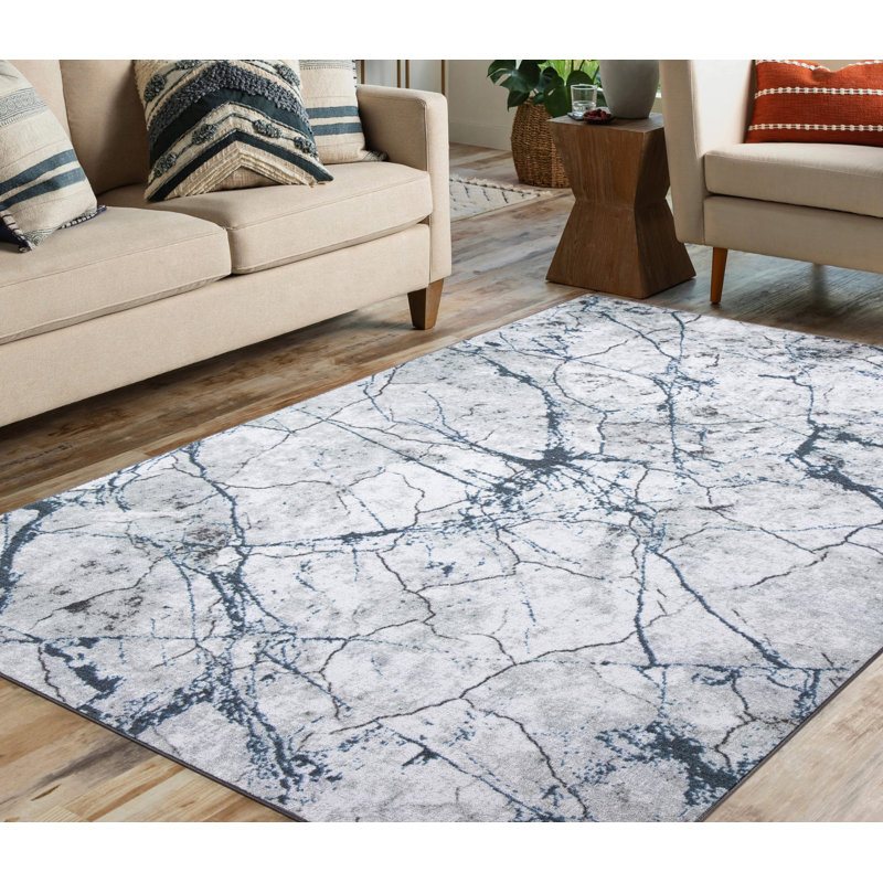 Lyanne Washable Non-Slip Marble Area Rug, Rectangle 5'3" x 6'9"