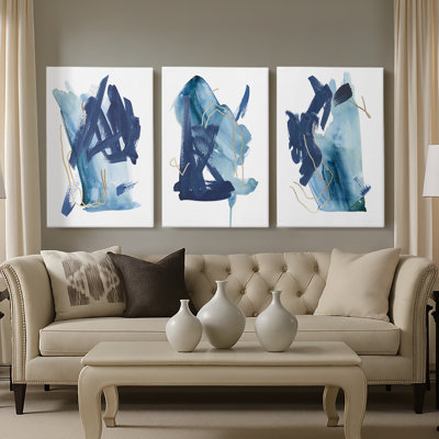 Indigo Collide I  -Custom Wrapped Gallery Canvas - 3 Pieces