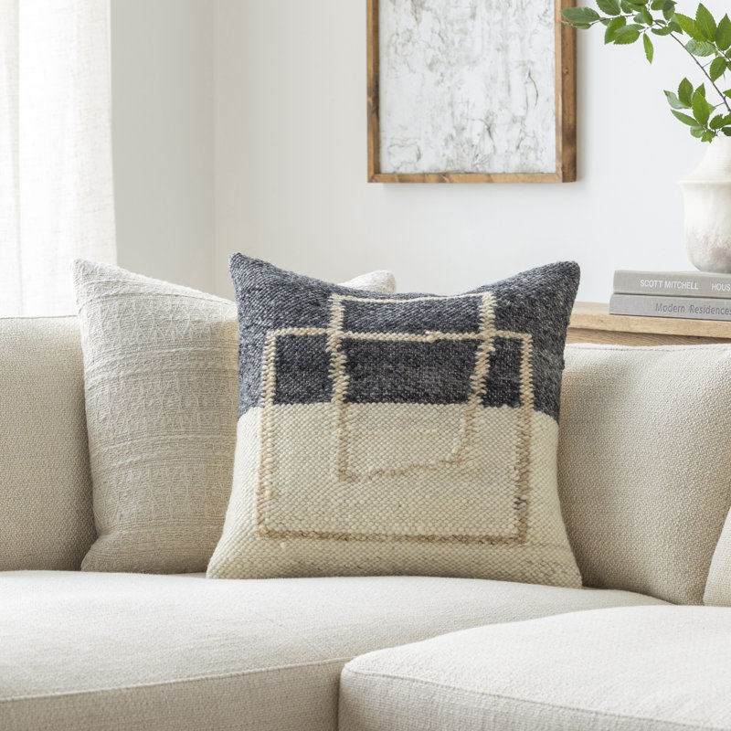 Daiquiri Abstract Wool Blend Throw Pillow, 18" x 18", Polyester/Polyfill