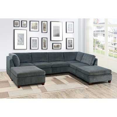 Ensemble de canapé modulaire modulaire en U modulaire 7 pièces avec revêtement en chenille, 2 coins d'angle, 3 fauteuils sans accoudoirs et 2 repose-pieds pour une assise polyvalente