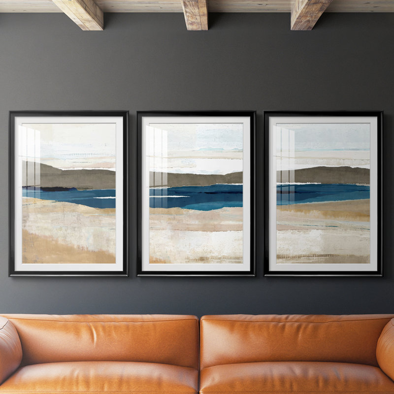 Buttermere Triptych I - impression encadrée sur mesure de qualité supérieure - 3 pièces, H 27 po x l 39 po, Noir