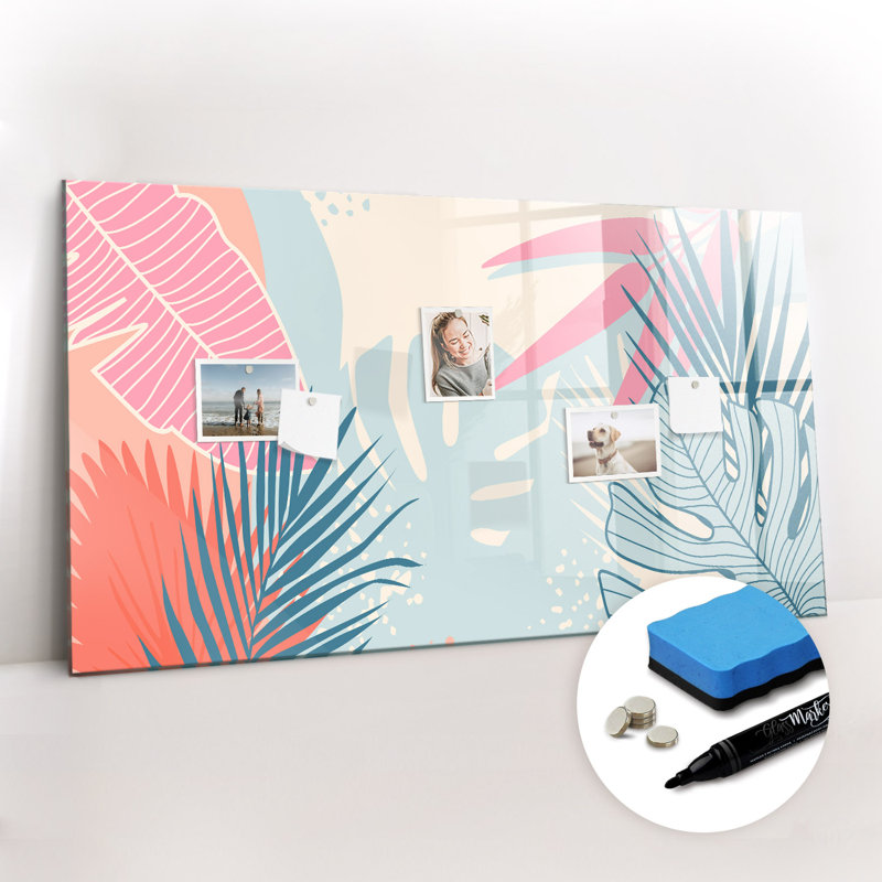 Magnetic Memo Board Whiteboard - 120 x 60 cm - With Marker and Magnets - Pastel leaves