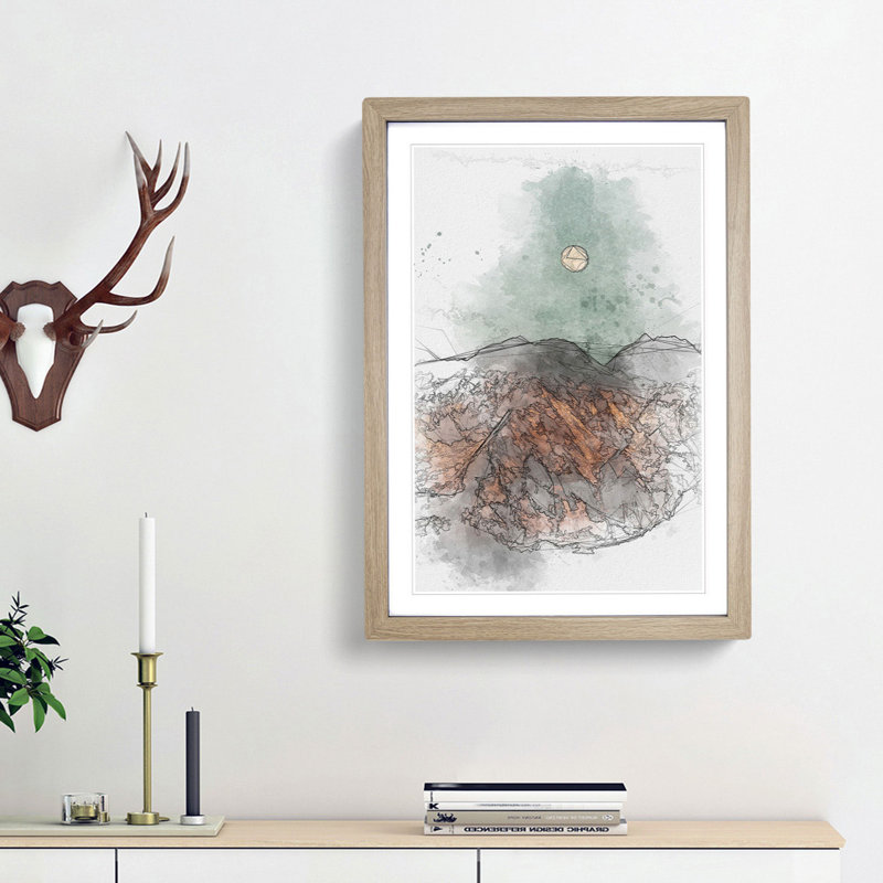 Moon over the Mountains in Italy in Abstract - Picture Frame Graphic Art Print, 65cm H x 48cm W x 2cm D, Oak Framed