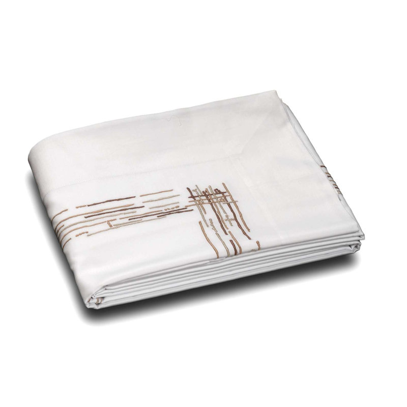 Graffiti Embroidery By DEA Sateen Flat Sheet, Twin Flat Sheet, White/Terracotta