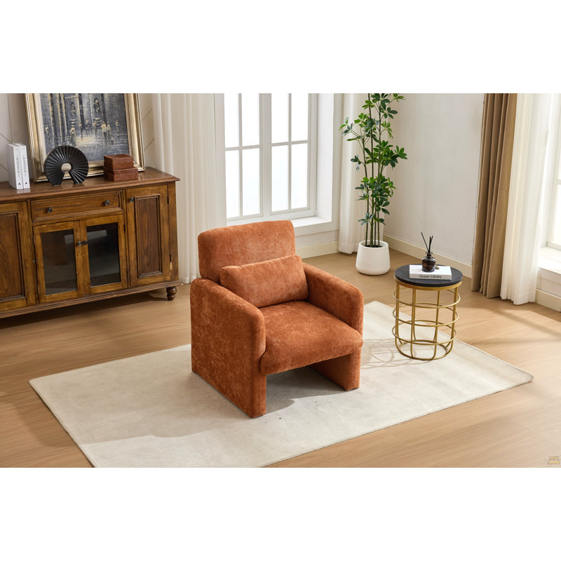 Fauteuil d'appoint moderne, fauteuil de salle à manger en tissu Boucle, Orange