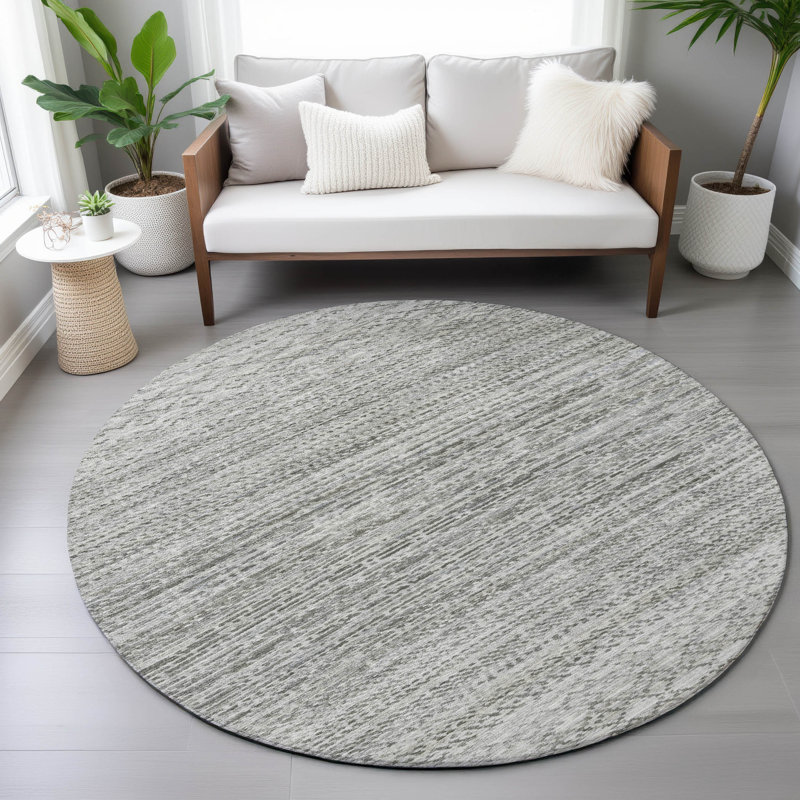 Machine Washable Indoor/Outdoor Kirksville ACN2150 Striped Rug, Round 8'