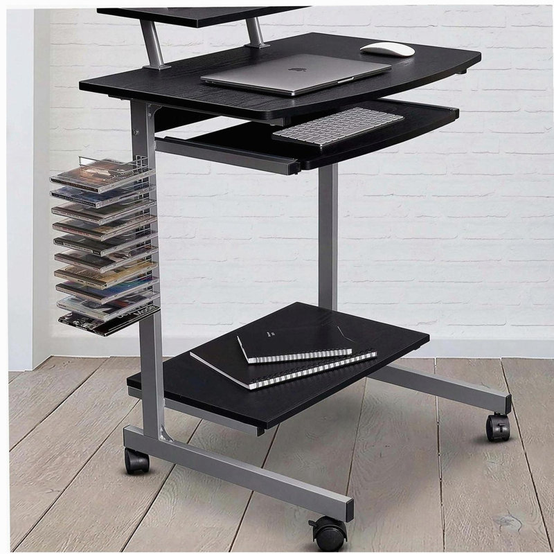 Chariot d'ordinateur compact avec rangement, espresso