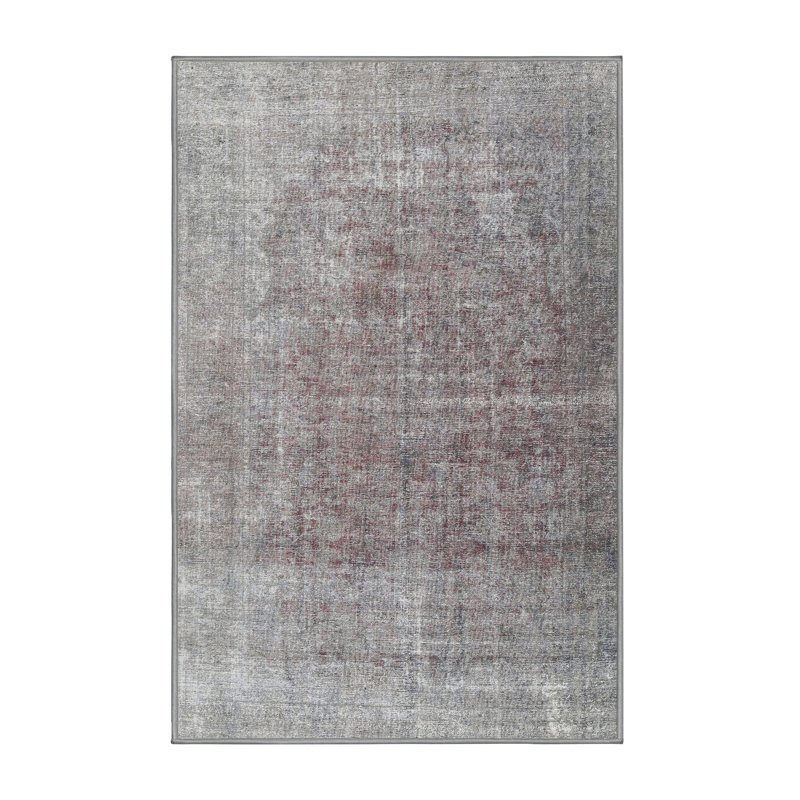 Tapis en laine rouge / gris, Rectangle 6 pi x 9 pi