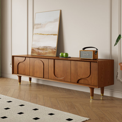71" Mid Century Wood Tv Stands, Brown Media Console For Livingroom, Pre Assembled by Hokku Designs