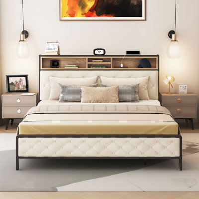 Upholstered Bookcase Storage Bed